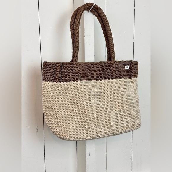 The Sak Two Toned Neutral Tan Brown Knit Shoulder Bag Sturdy Two Straps All Day - Picture 1 of 15